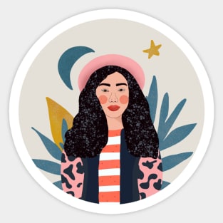 Asian beauty woman minimal art Sticker